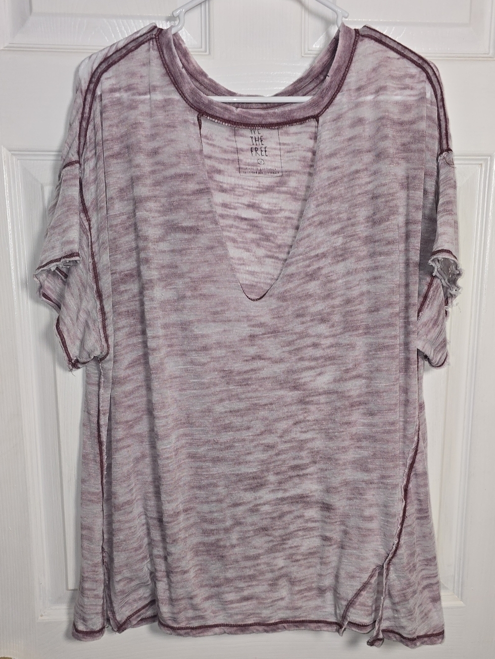 Free People We The Free Dusty Mauve Space-Dye V-Notch Oversized Tee Medium M